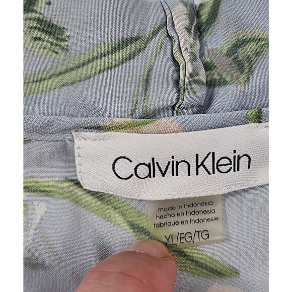 CK cottagecore coquette floral Pleated neckline button up XL business casual EUC - Picture 4 of 7